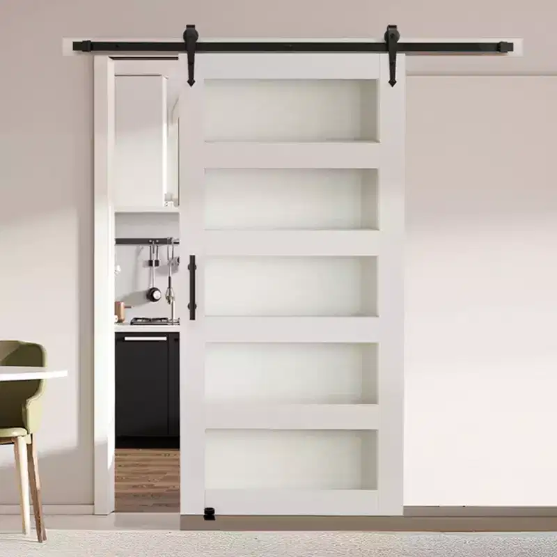 VEVOR Sliding Barn Door, 42 x 84 inch, High-Strength MDF Panel and Glass, Barn Door with Hardware Kit, Water-Proof PVC Surface,H-Frame, Black&White