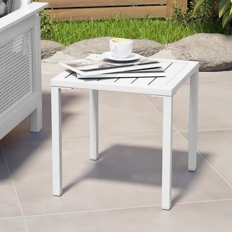 Outdoor Aluminum End Table Square Patio Side Table - 15.7 L x 15.7 W x 15.9 H