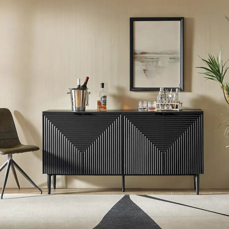 Modern 63 4-Door Sideboard with Wine Rack and Metal Legs