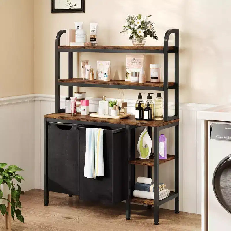 Laundry Basket With Rack, 2 Washing Sorting Machines, Laundry Basket With 2 Pull-Out And Detachable Laundry Bags