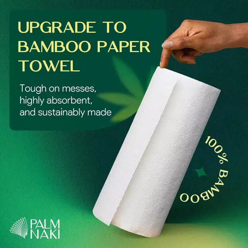 Palm Naki Bamboo Paper Towels 2-Ply, 6 Rolls 450 Sheets, Strong & Absorbent, Tree-Free Lint-Free