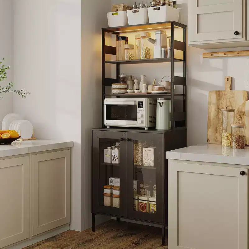 67 Tall Kitchen Pantry Cabinet, Freestanding Wine Bar Cabinet, Wooden Coffee Bar Hutch for Living Room Kitchen Bathroom