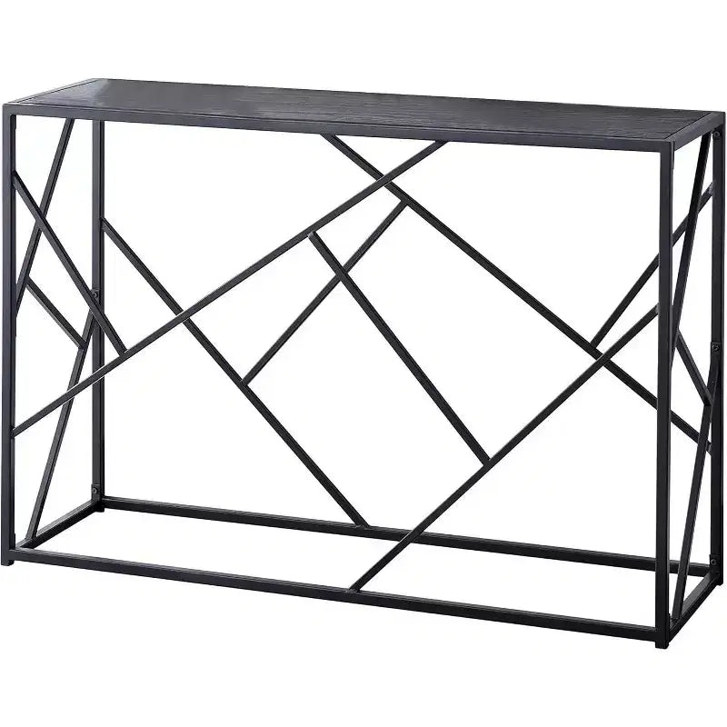 Modern Console Sofa Table - Black Metal Frame & Gray Wood Top