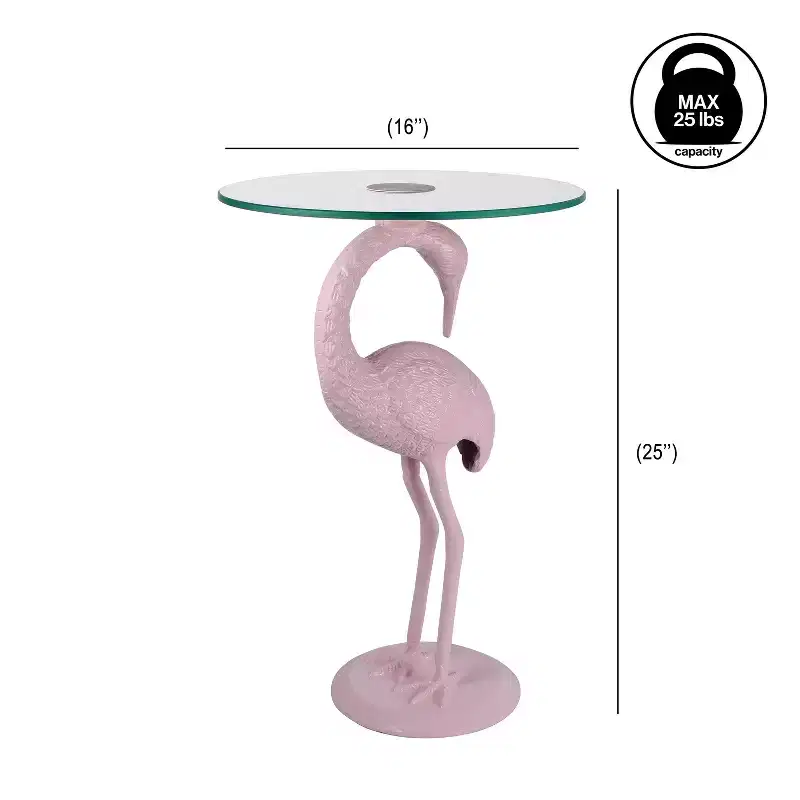 JONATHAN Y Blanche 25 Classic Mid-Century Glass Top Flamingo End Table