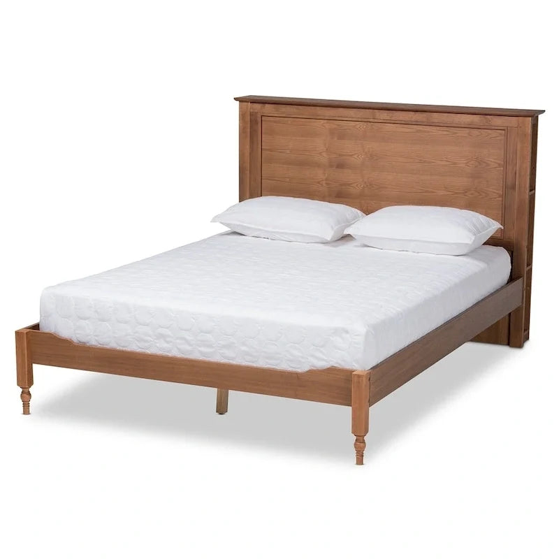 Ash Walnut Brown Transitional Platform Storage Bed with Headboard Shelves �C Full/Queen/King