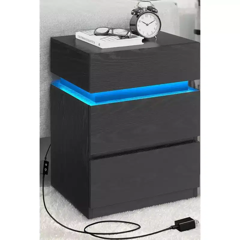 Nightstand with LED Lights, Bedside Table with Adjustable Light Colors, Modern Style Side Table featuring 3 Drawers, 13.8 x 15.7 x 21.7 Inches