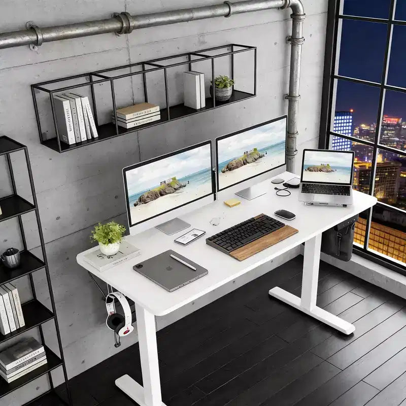 JVNOXK 40 x 24 inch Rectangular Electric Standing Desk Adjustable Height Sit-Stand Home Office Desk with Splice Board, White