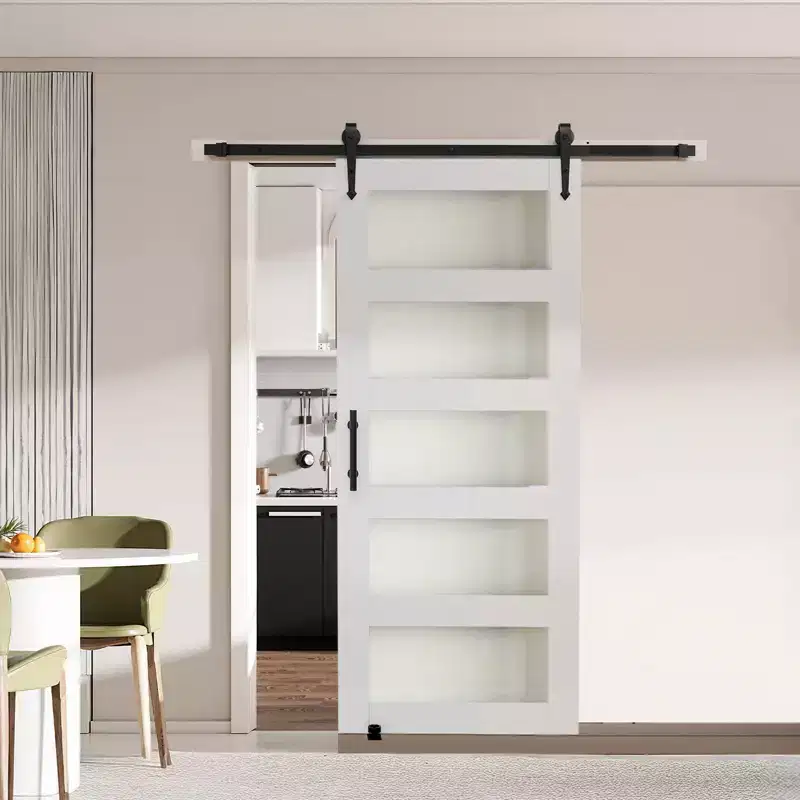 VEVOR Sliding Barn Door, 36 x 84 inch, High-Strength MDF Panel and Glass, Barn Door with Hardware Kit, Water-Proof PVC Surface, H-Frame, White