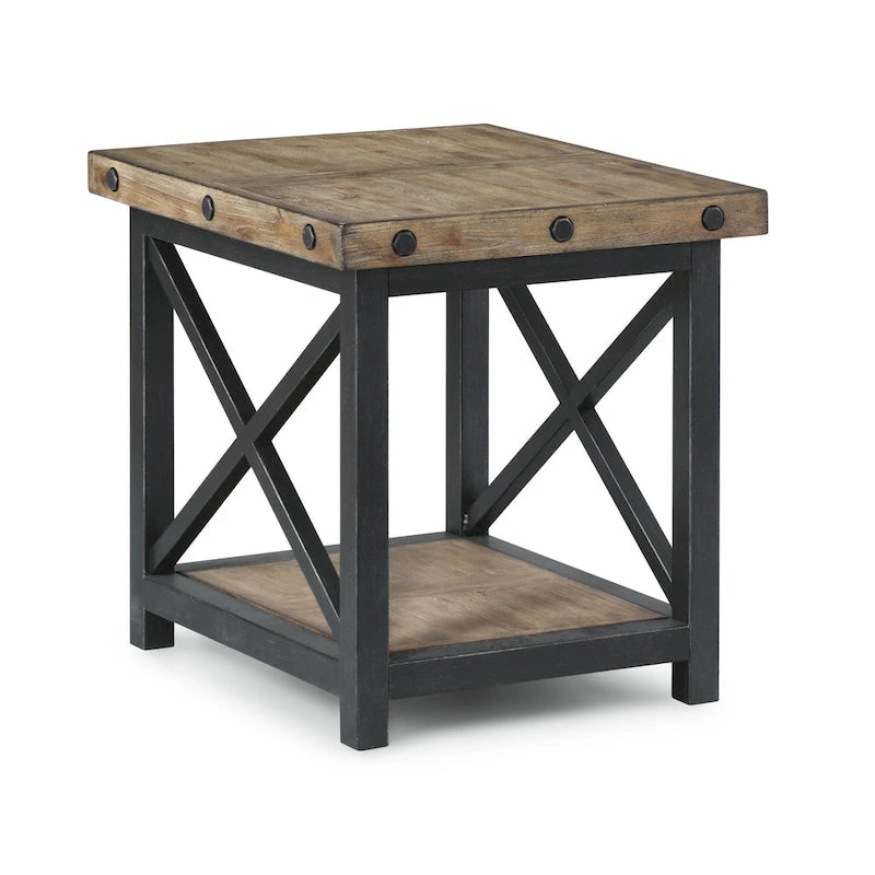Brown Wood End Table with Rustic Industrial Design - 21 x 23 x 25