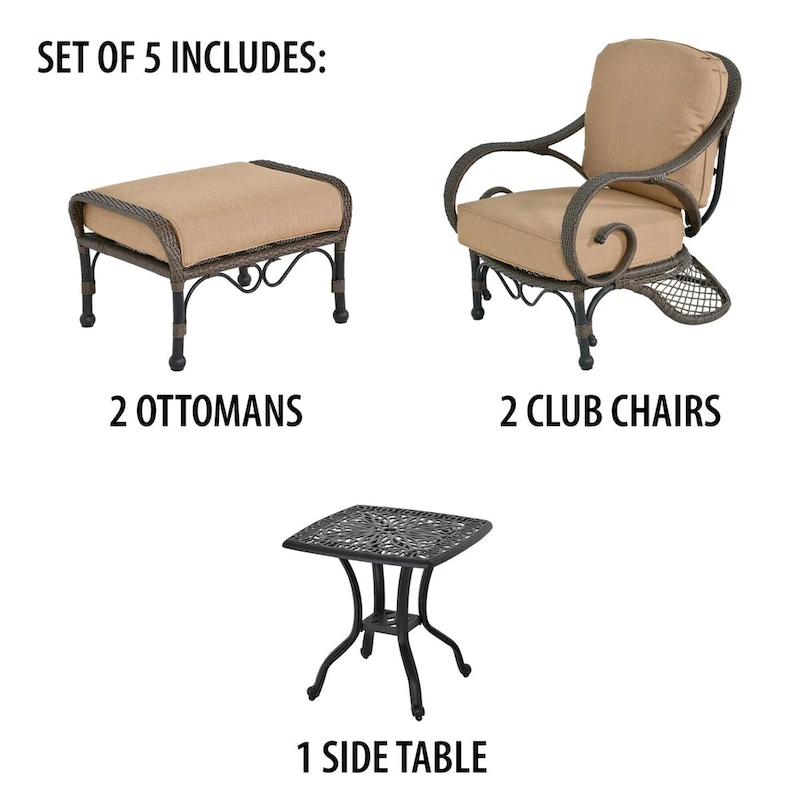 Grand Bonaire Weave Patio Club Chairs with Ottomans Set of 5
