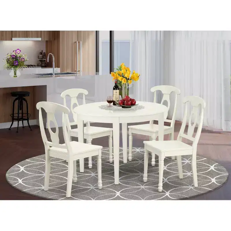 Round Patio Table Set 42 Inch Outdoor Dining Table with 4 Chairs Beachy Design