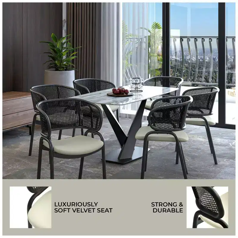LeisureMod Ervilla Modern Dining Side Chair  Cozy Upholstered Accent Armchair with Black Iron Legs, Kitchen, Dining Room, Cafe, Restaurant Seating