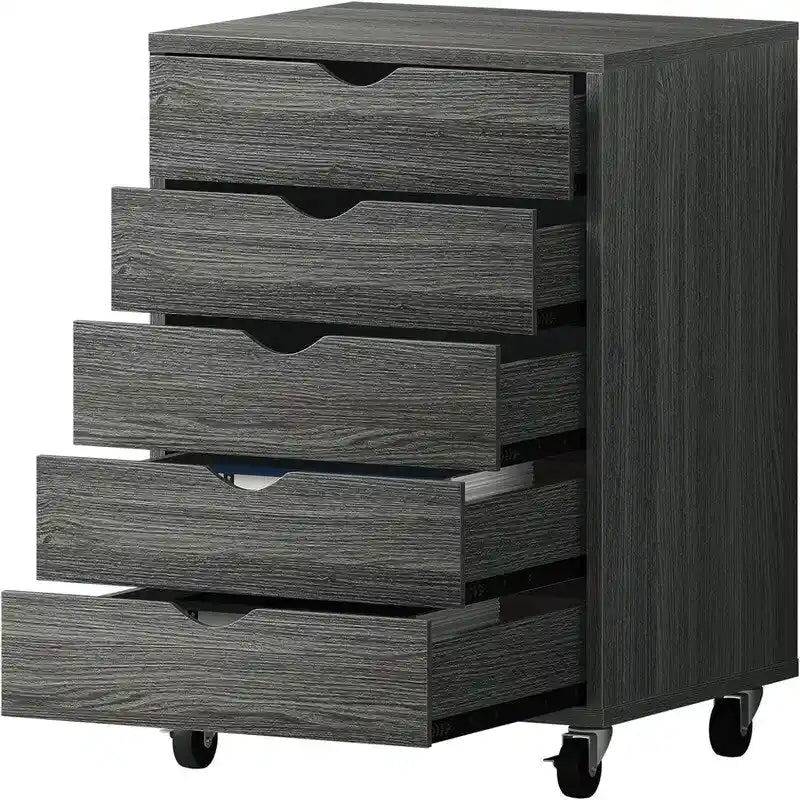 5-Drawer Rolling Storage Cabinet with Lockable Casters, Grey & Black