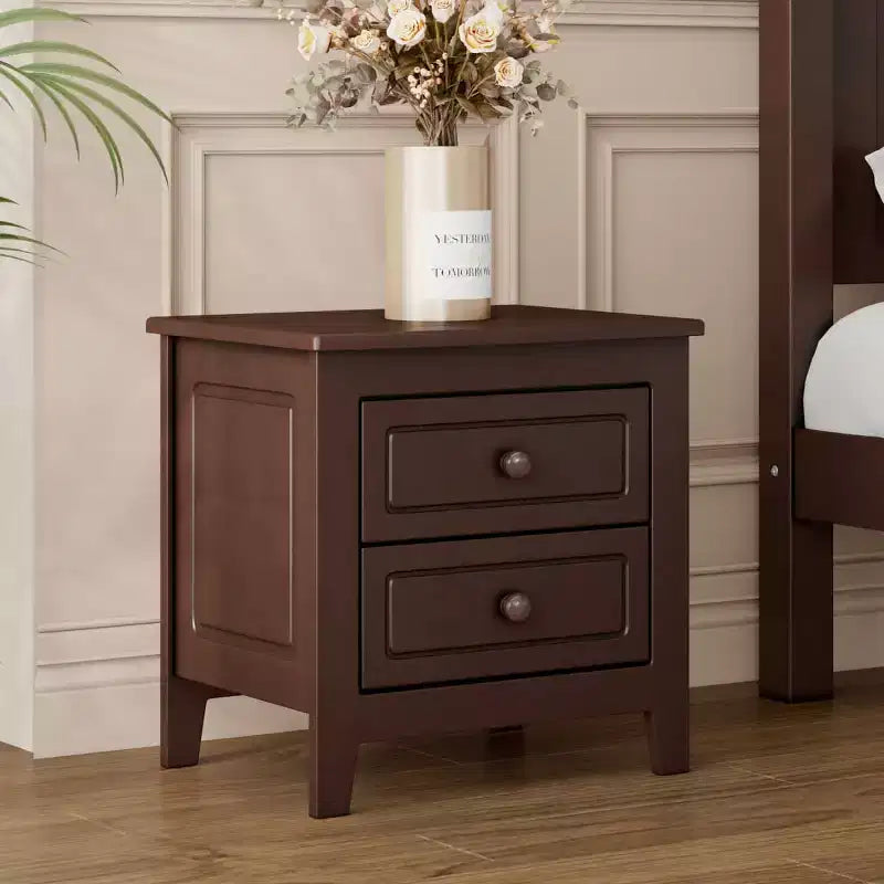 Mid Century Retro Nightstand with 2 Drawers, Compact Bedside Table for Bedroom