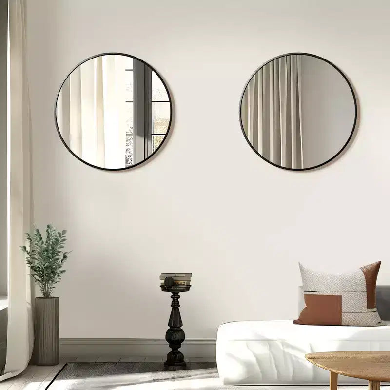 24 Round Wall Mirror Aluminum Frame Wall Mounted Bathroom Mirror HD Shatterproof Distortion-Free Glass Vanity Mirror for Living Room Entryway Bedroom