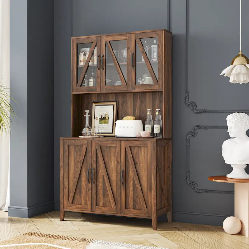 Kitchen Pantry Storage Cabinet with Glass Doors