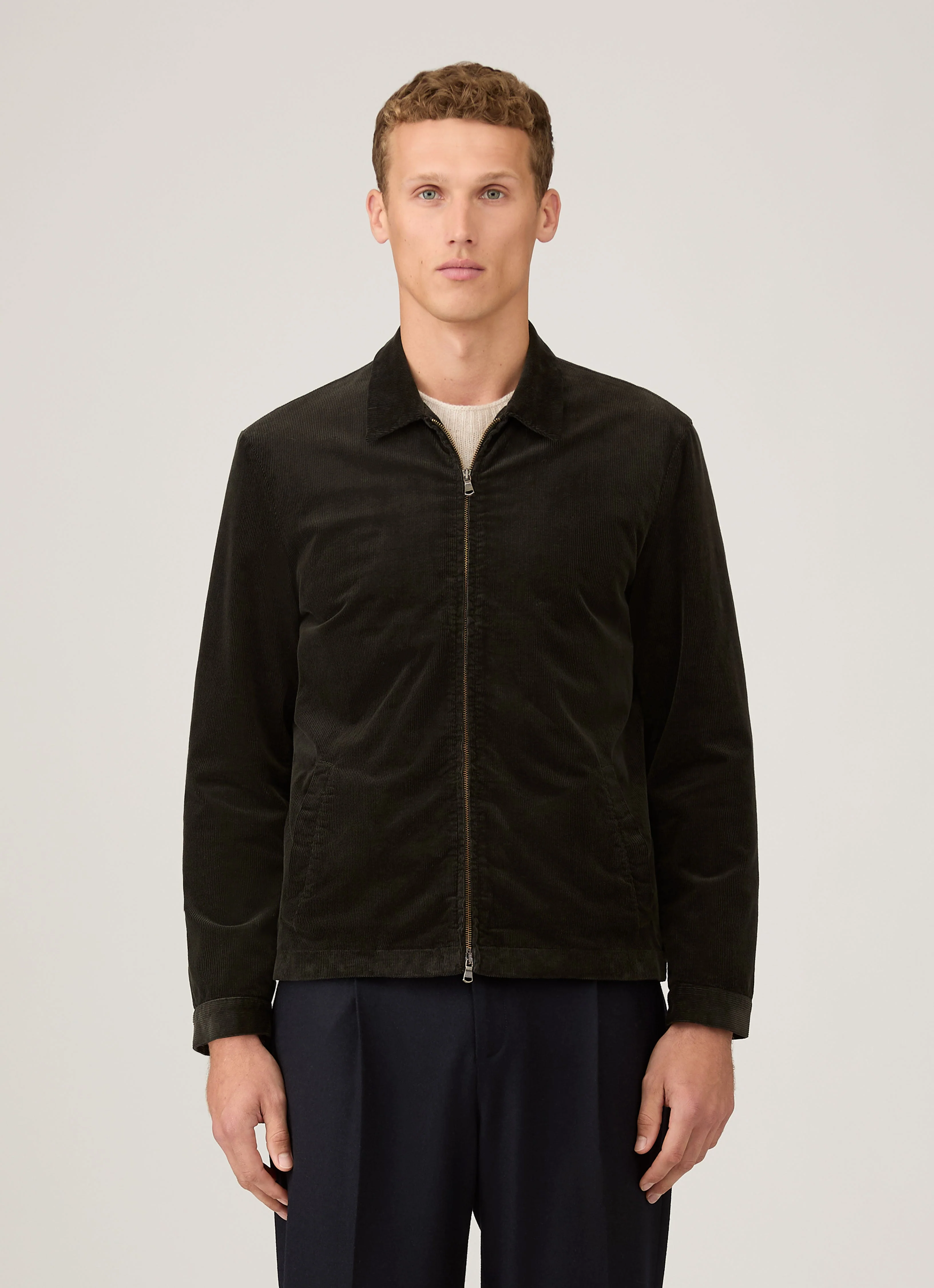 Men's Corduroy Harrington Jacket in Dark Green
