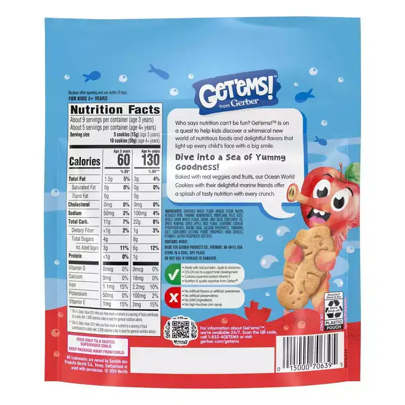 Get'ems! from Gerber Ocean World Pumpkin Apple Cinnamon Crackers Kids Lunch Snacks - 5oz