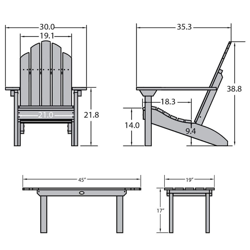 Highwood Classic Adirondack Chair Set with Coffee Table