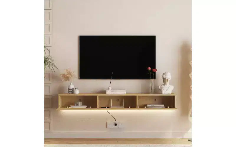 68.8 Floating TV Stand Wall Mounted with 16 Color LEDs,69 Modern TV Stand, Floating TV Cabinet Entertainment Center for 55 60 65 Inch TV, Wood