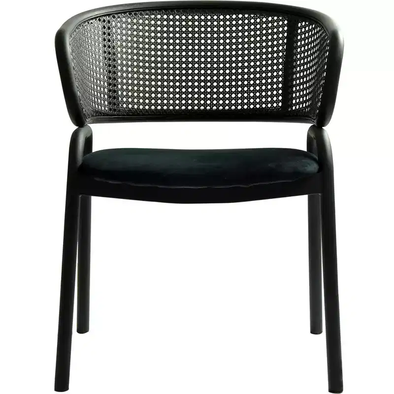 LeisureMod Ervilla Modern Dining Side Chair  Cozy Upholstered Accent Armchair with Black Iron Legs, Kitchen, Dining Room, Cafe, Restaurant Seating