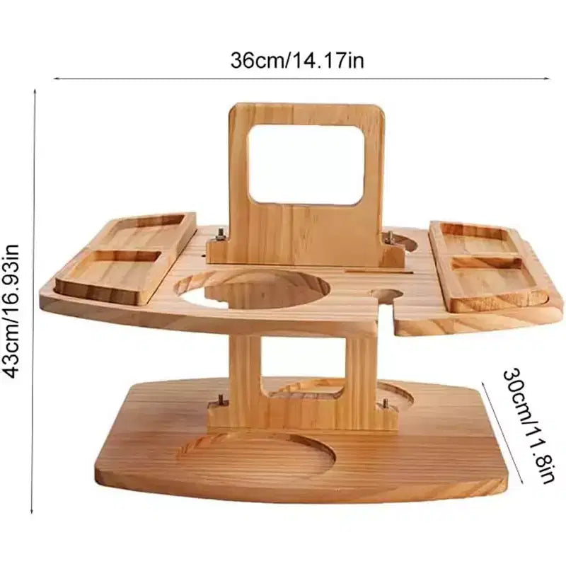 Portable Wooden Wine Glass Holder & Snack Tray, Outdoor Picnic Table with Hanging Rack for Backyard, Patio, Camping and Parties