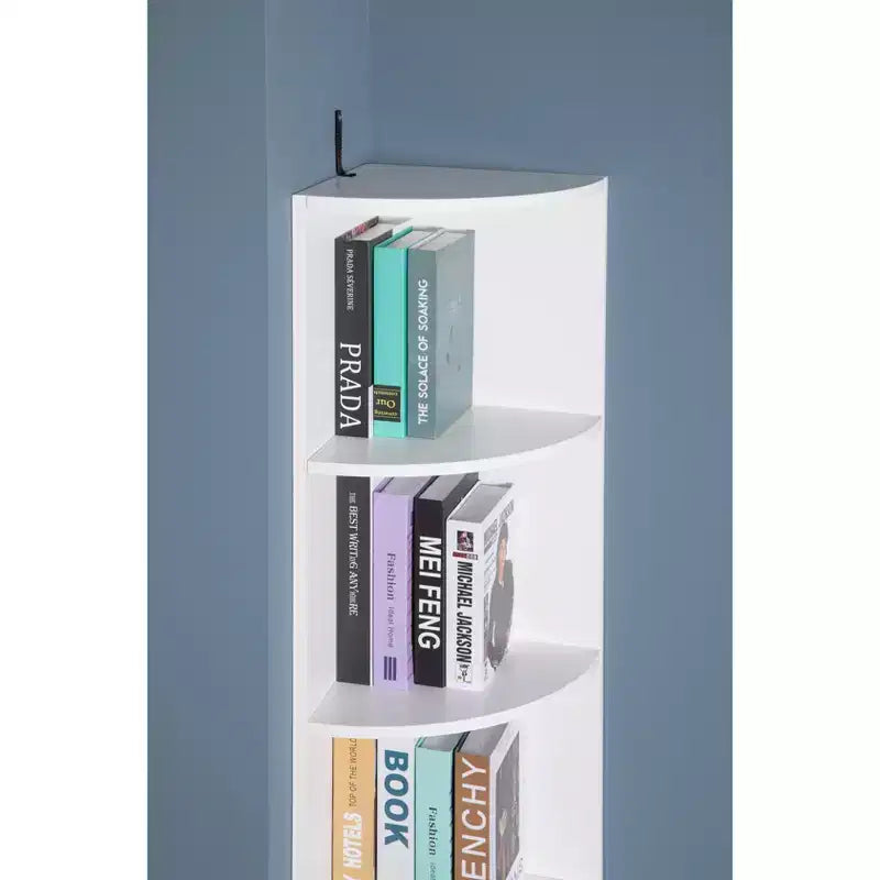 White 4-Tier Corner Bookshelf, Single-Person Assembly