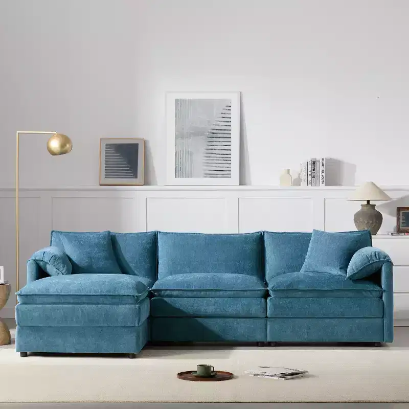 Polibi 4-Piece Chenille U-Shaped Modular Sectional Sofa with Movable Ottoman & Pillow Armrests