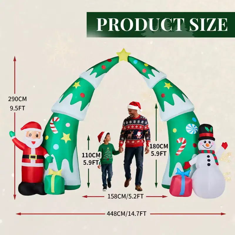 15FT Christmas Inflatable Archway, Inflatable Christmas Tree Arch with Santa and Snowman, Blow Up Yard Decorations for Holiday Party Yard Lawn Garden