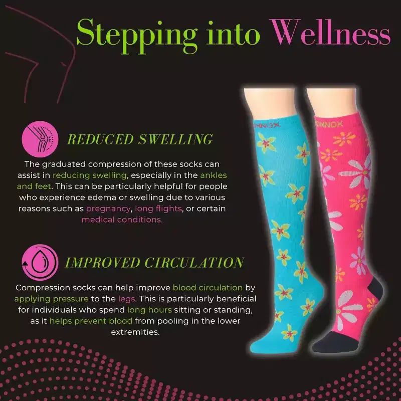 Tipi Toe Men & Women 3 Pairs Compression Socks Cosmic Contrast Black with Dual-Tone Space Dye Patterned Knee High Socks (12-14 mmHg)