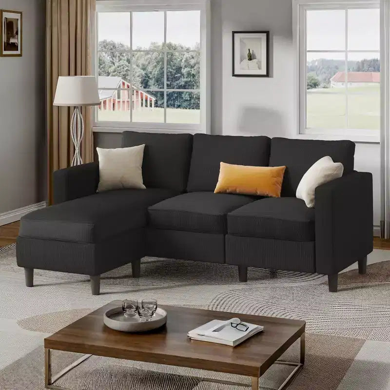 Celebalcony 73.6 Upholstered Sectional Sofa couch with Ottoman for Living Room, Apartment, Lounge,Bedroom, Washable Covers