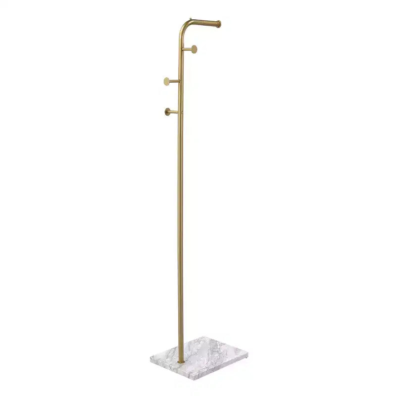 Kings Brand Furniture L Shape Coat Rack Contemporary Metal with Marble Base Slim Vertical Frame Peg Hooks for Bedroom Entryway Finish Gold