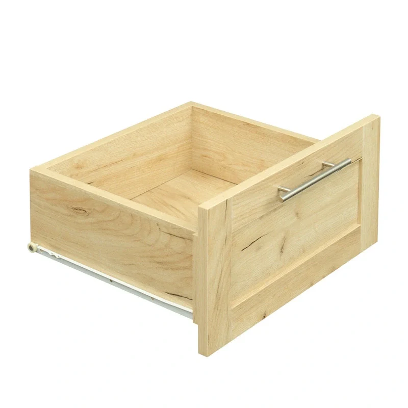 Armoire-penderie en bois blanc avec portes, tiroirs et tringle.