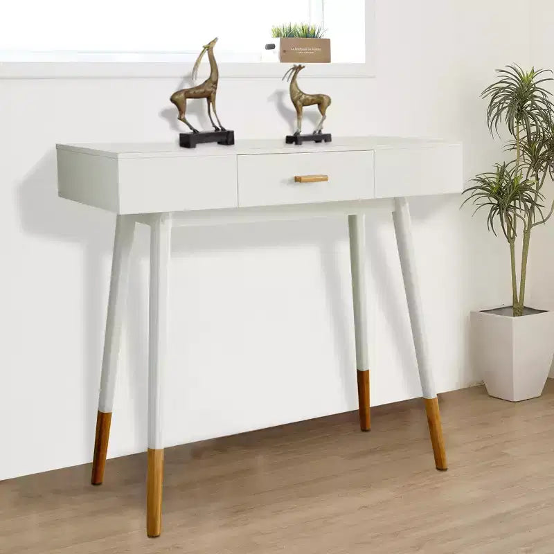 eHemco Euro Console Sofa Table with Drawer and Bamboo Legs for Hallway and Living Room, White and Dark Oak
