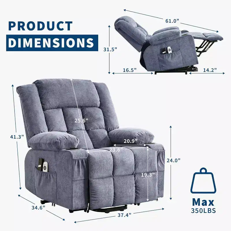 Power Lift Recliner Chair for Seniors with Heat & Massage, 3-Position Electric Recline, 2 Cup Holder, 2 Side Pocket, USB Port, Remote Control