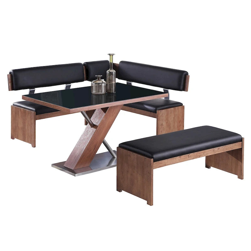 Somette Emily Modern Wood Dining Set with Table, Nook and Bench