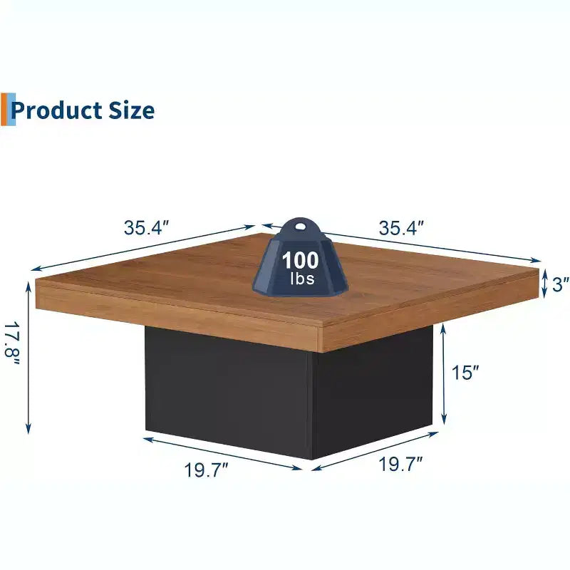 Square Coffee Table, 16-Color LED Living Room Tables, Modern Coffee Tables, Cocktail Table for Home Office, Apartment, Reading Room, Easy Assembly