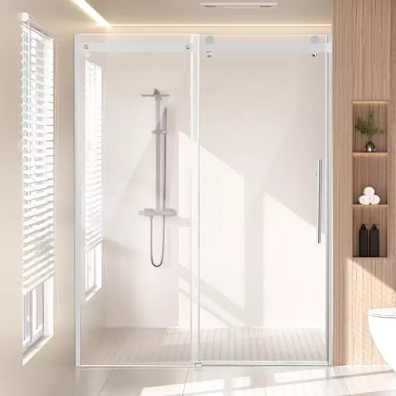 VEVOR Frameless Shower Door, 58-59 W x 75 H in, Shower Sliding Glass Door with 5/16 in(8mm) Clear SGCC Tempered Glass, Chrome,White