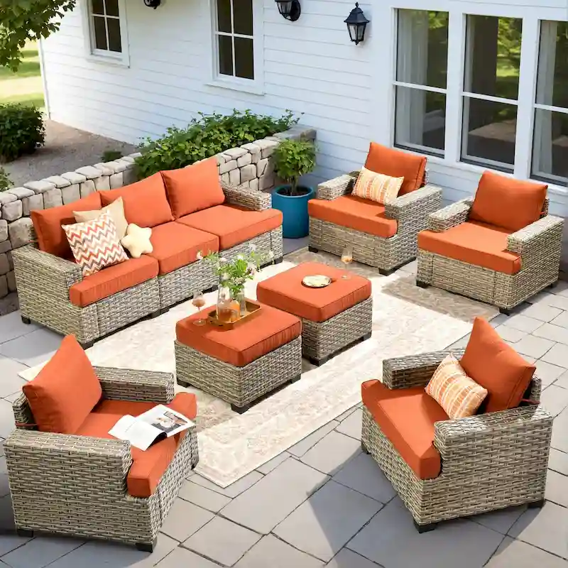 XIZZI 9-piece Patio Furniture Set Outdoor Wicker Chair