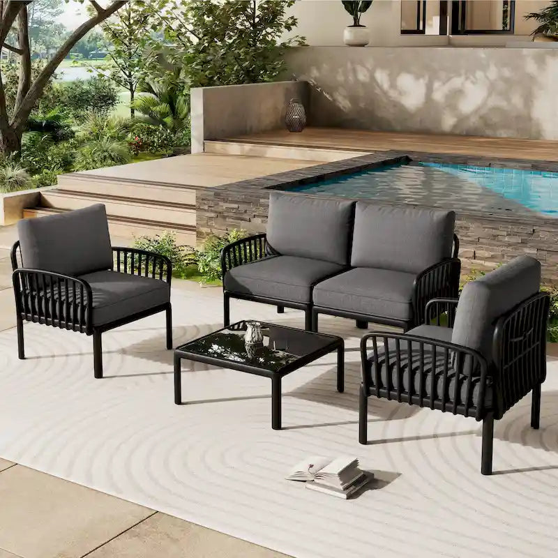 Roomfitters 5-Piece Outdoor Sectional Patio Conversation Set with Coffee Table and Deep Cushion