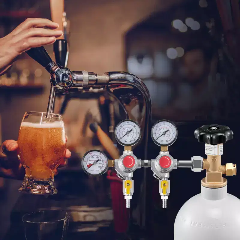 VEVOR Triple Gauge Regulator, CO2 Regulator Gauge with 0-60PSI, Heavy Duty CO2 Gauge Gas System, Draft Beer Regulator with Check Valve, CGA320