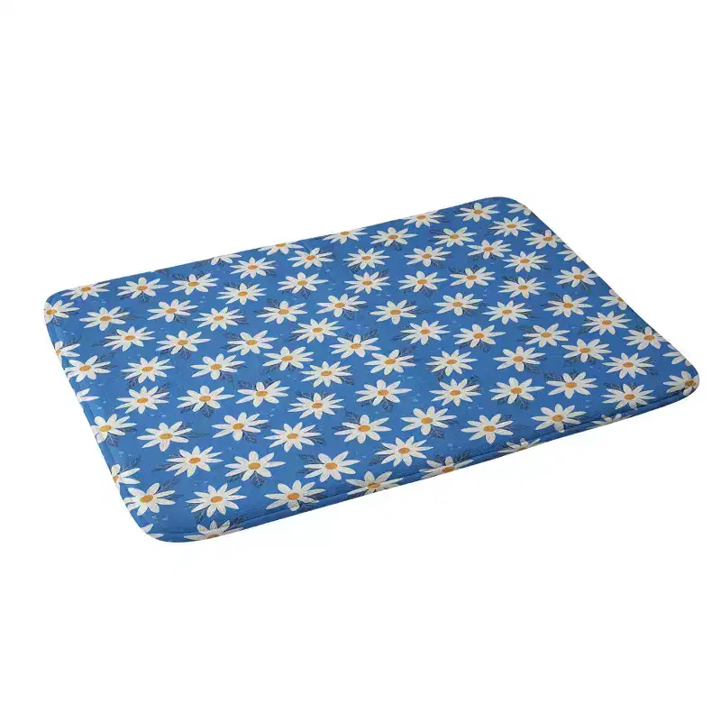Avenie Boho Daisies Cobalt Blue Memory Foam Bath Rug Blue - Deny Designs