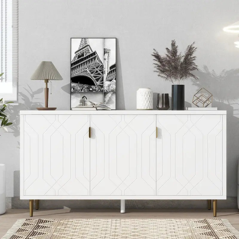 TV Stand with Adjustable Shelves and Storage Cabinet, Fits TVs up to 70 Inches
