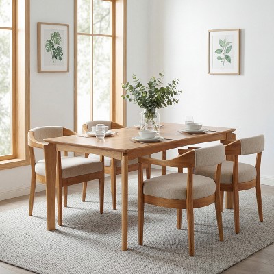 Christopher Knight Home Everett Mid-Century Modern 5-Piece Wood Dining Set with 4 Upholstered Armchairs