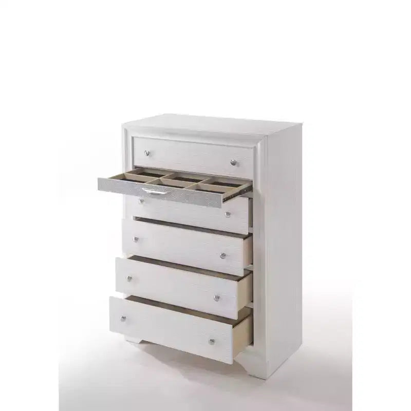 Acme Furniture 34" Naima Chest White: 5-Drawer Wood Vertical Dresser, Metal Glides, No Assembly Required
