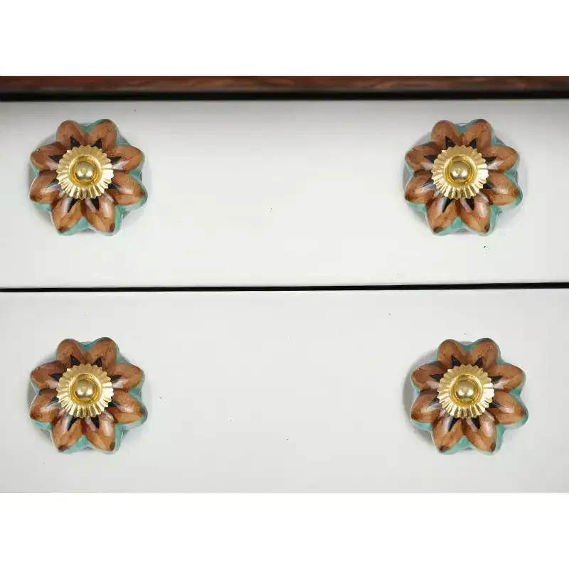HomeRoots Set of Eight Blue And Red Ceramic And Metal Drawer Pull Knobs