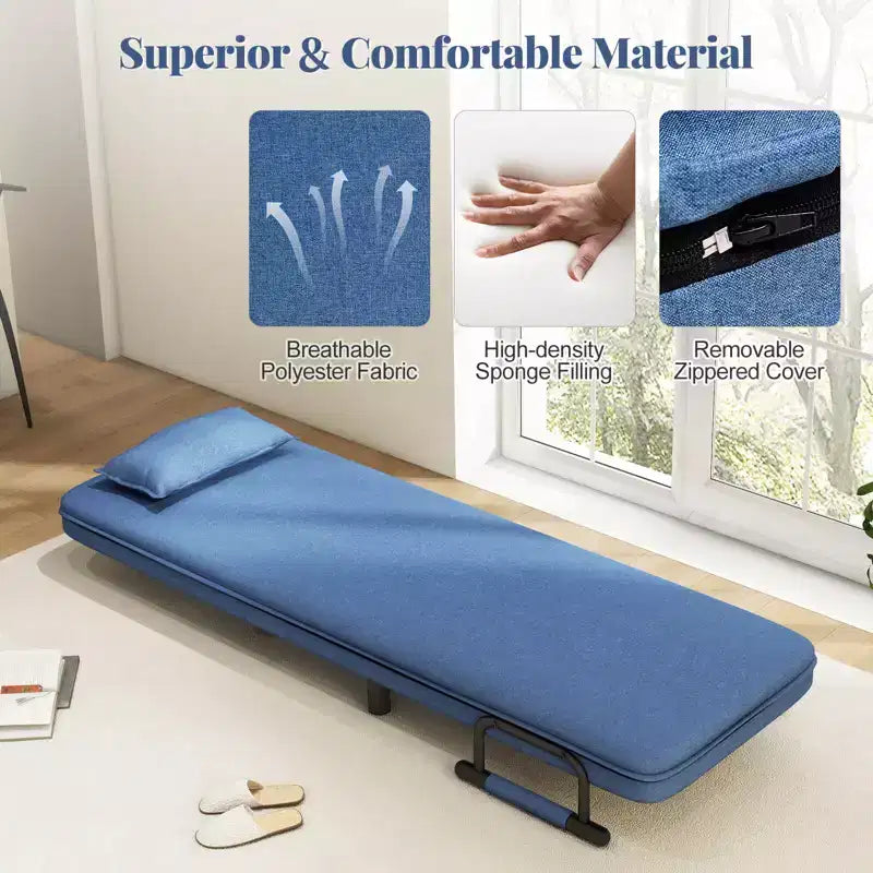 Costway 3-in-1 Convertible Sofa Bed with 5-Position Adjustable Backrest & Lumbar Pillow Blue/Brown