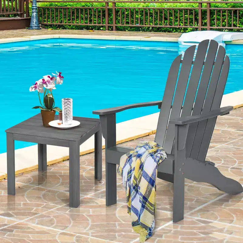 Costway Outdoor Adirondack Chair Solid Wood sturdy Patio Garden Furniture GrayNaturalWhite