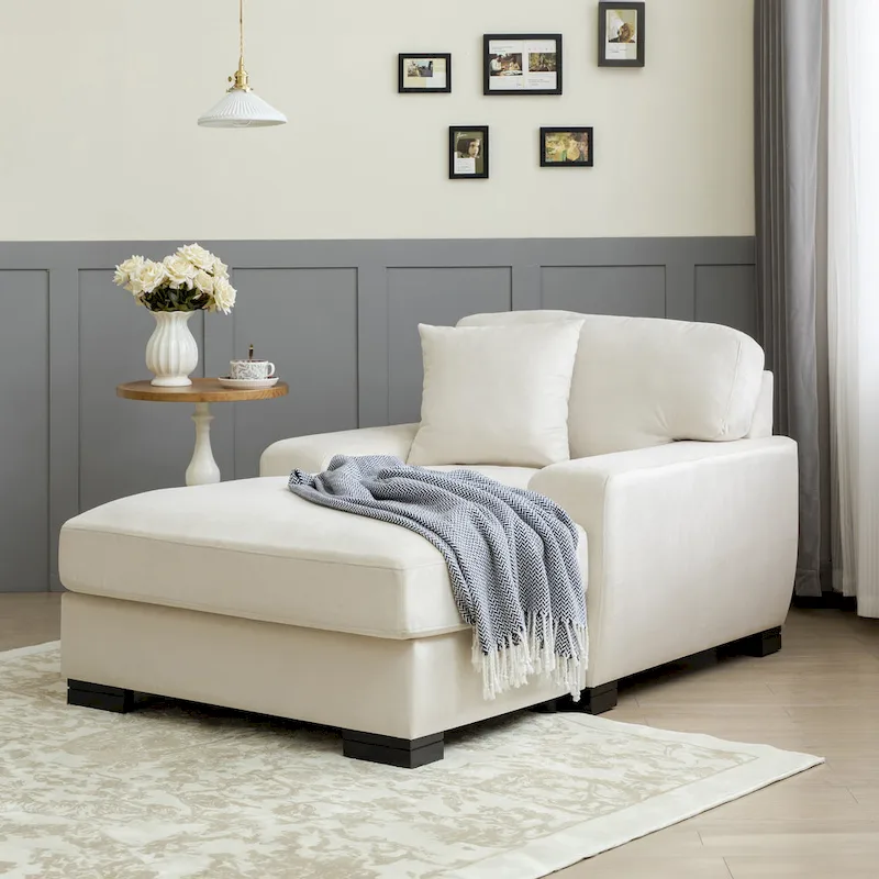 Modern Mid-Century Oversized Chaise Sleeper Sofa with Pillow