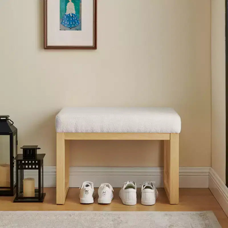Modern Storage Ottoman - Boucle Upholstery, Solid Wood Frame, Entryway Shoe Bench